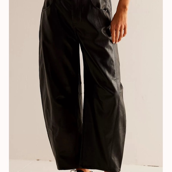 Free People Pants - Free People black leather barrel jeans size 27 nwt